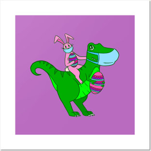 face mask easter bunny dinosaur pandemic funny trex rabbit Posters and Art